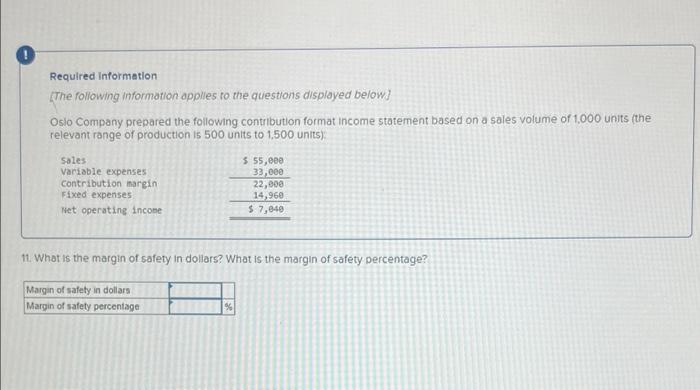 Required Information The Following Information Applies To The Questions Displayed Below Oslo Company Prepared The Follo 8