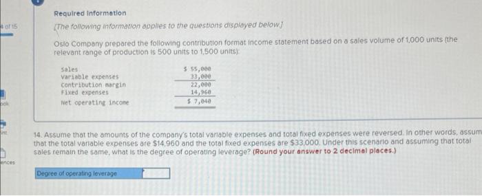 Required Information The Following Information Applies To The Questions Displayed Below Oslo Company Prepared The Follo 11