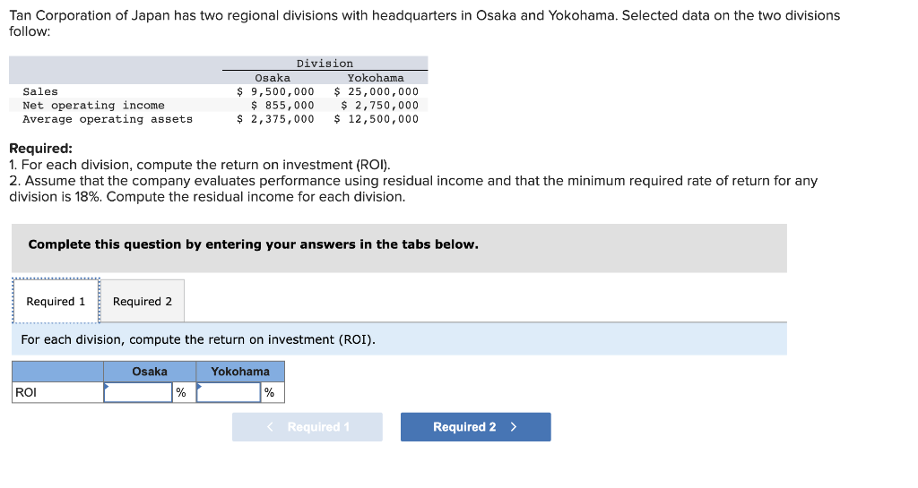 Tan Corporation Of Japan Has Two Regional Divisions With Headquarters In Osaka And Yokohama Selected Data On The Two Di 1