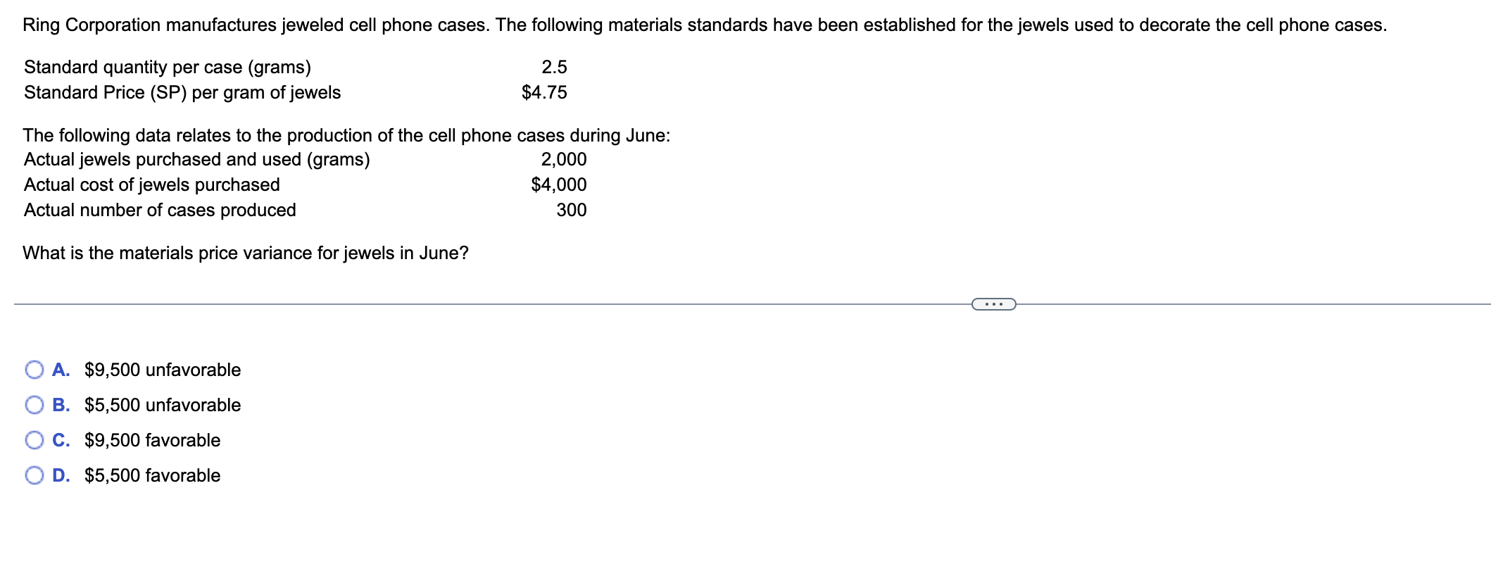 Ring Corporation Manufactures Jeweled Cell Phone Cases The Following Materials Standards Have Been Established For The 1