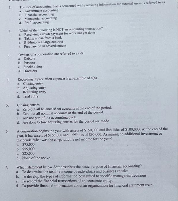 1 The Area Of Accounting That Is Concerned With Providing Information For Extemal Users Is Referred To As 1 Government 1