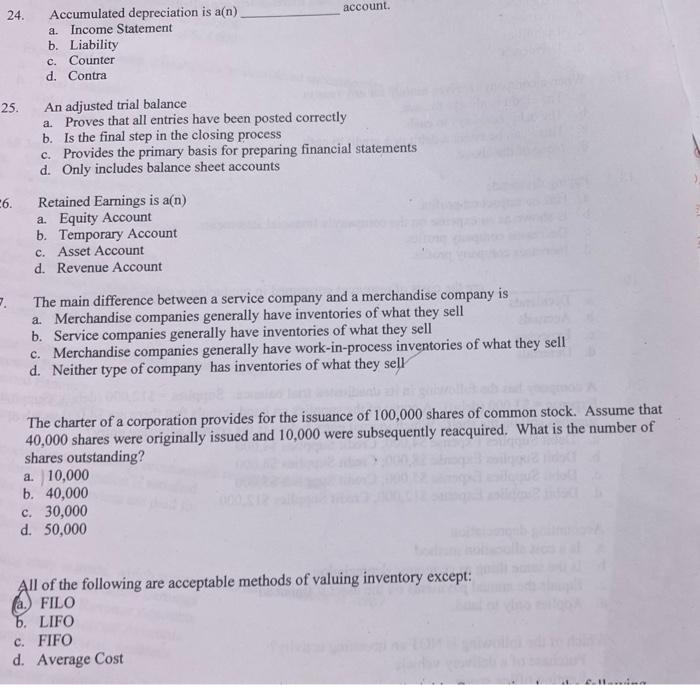Account 24 Accumulated Depreciation Is An A Income Statement B Liability C Counter D Contra 25 An Adjusted Trial 1