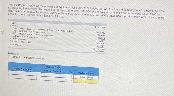 Santana Rey Is Considering The Purchase Of Equipment For Business Solutions That Would Allow The Company To Add A New Pr 1