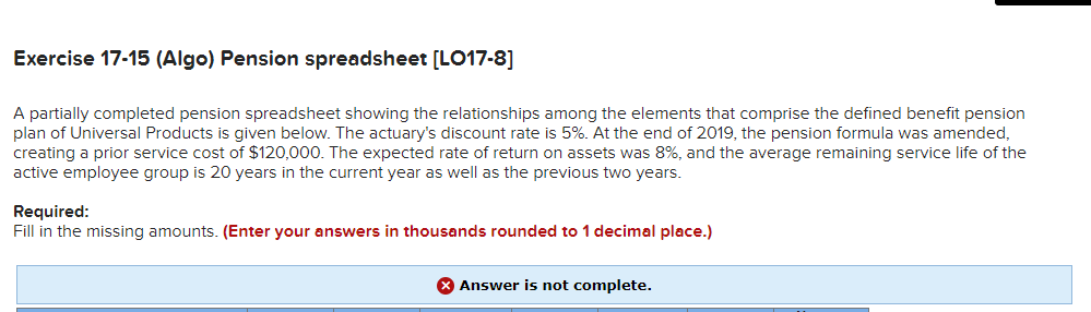 Exercise 17 15 Algo Pension Spreadsheet Lo17 8 A Partially Completed Pension Spreadsheet Showing The Relationships A 1