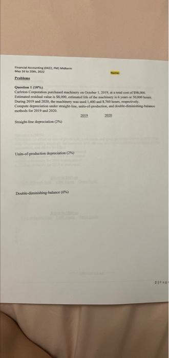 Financing 122 Psm May 16 To 20th 2023 Probleme Questi 1 10 Cariction Corporation Purchased Machinery On The 1 2018 1