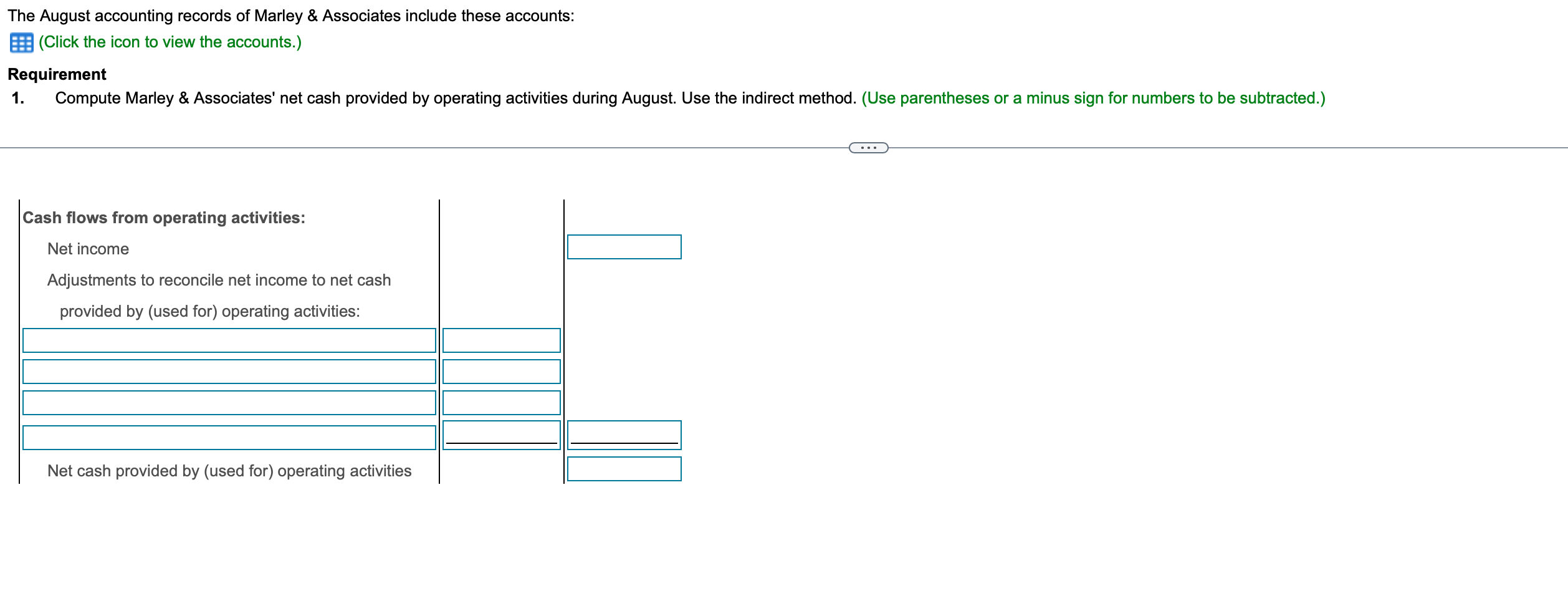 The August Accounting Records Of Marley Associates Include These Accounts E Click The Icon To View The Accounts R 1