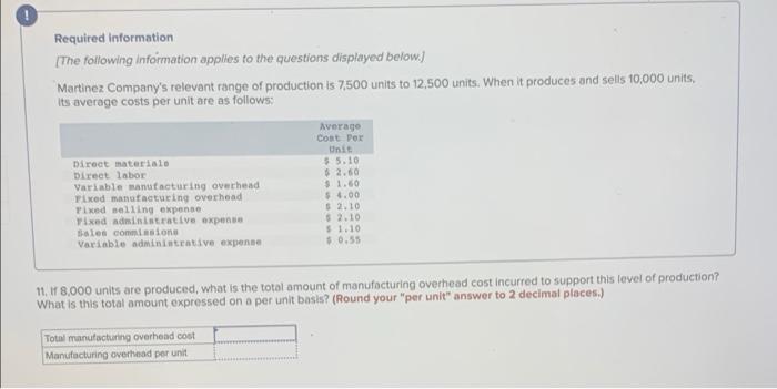 Required Information The Following Information Applies To The Questions Displayed Below Martinez Company S Relevant Ra 1