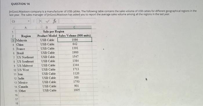 Question 14 Jingoolimastoon Company Is A Manufacturer Of Usb Cables The Following Table Contains The Sales Volume Of Us 1