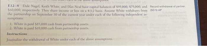 E12 8 Dale Nagel Keith White And Dan Neal Have Capital Balances Of 95 000 75 000 And Record Withdrawal Of Partner 1