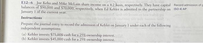 E12 6 Joe Keho And Mike Mclain Share Income On A 4 2 Basis Respectively They Have Capital Record Admission Of F Balanc 1