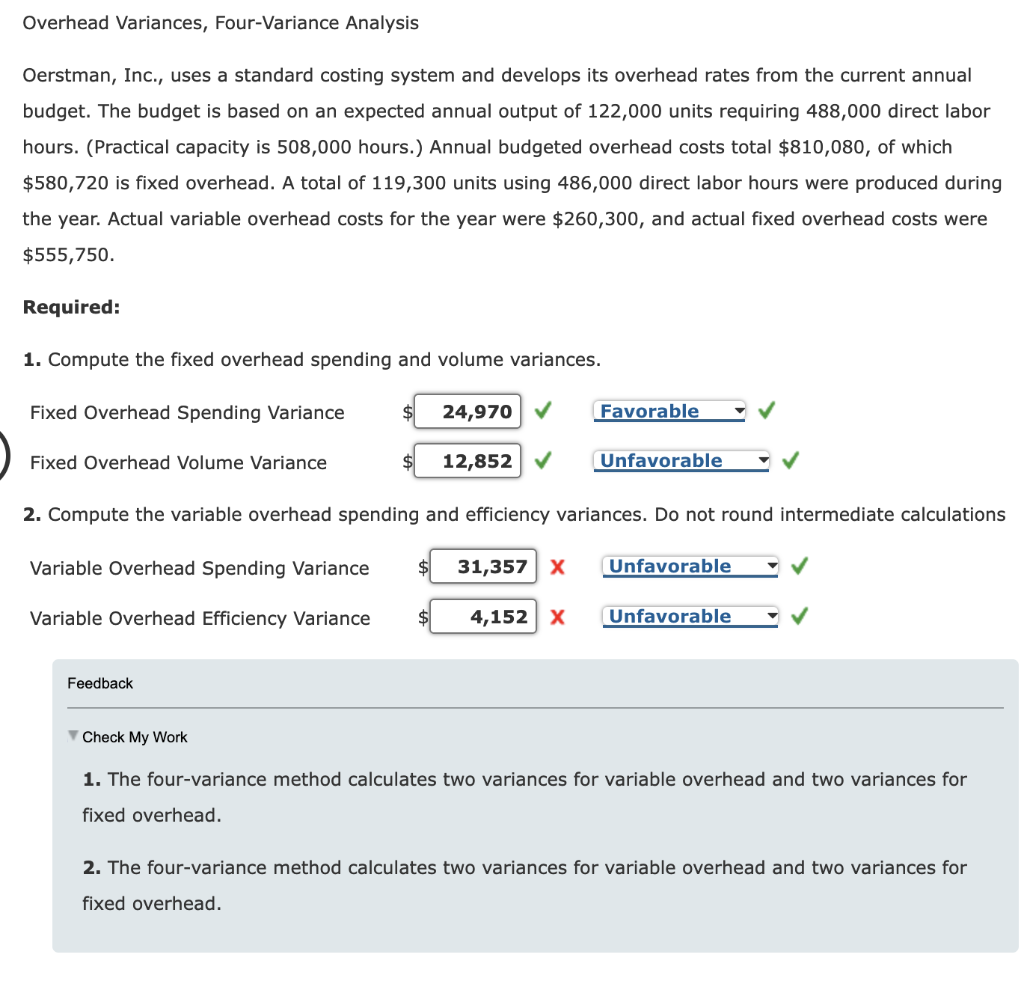 Overhead Variances Four Variance Analysis Oerstman Inc Uses A Standard Costing System And Develops Its Overhead Rate 1