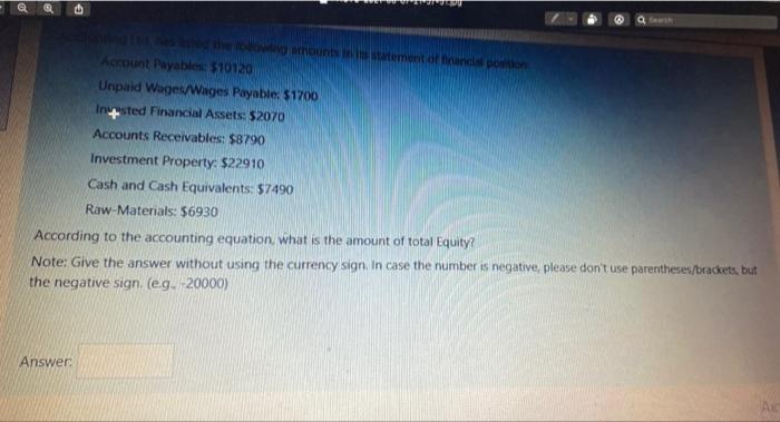 Q W Mount Statement Of Financial Position Account Payable 510120 Unpaid Wages Wages Payable 51700 Insted Financial Asse 1