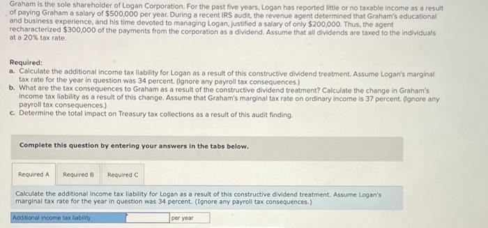 Graham Is The Sole Shareholder Of Logan Corporation For The Past Five Years Logan Has Reported Little Or No Taxable In 1