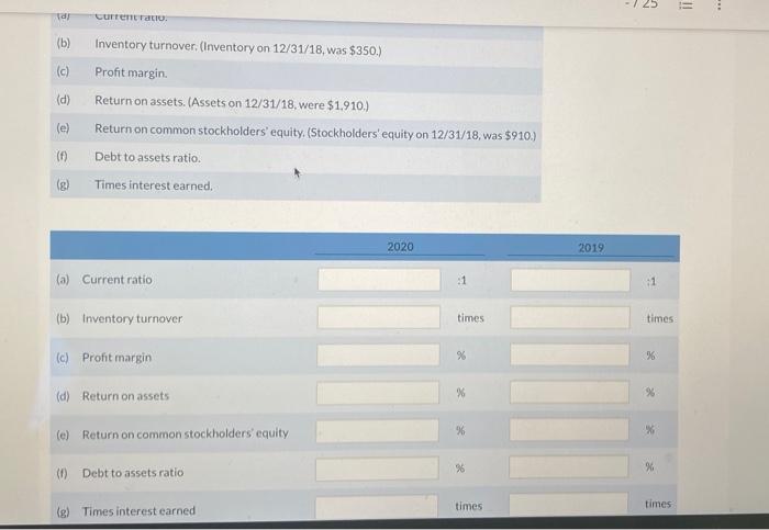 Question 4 Of 4 T Blossom Company Balance Sheets December 31 2020 2019 Current Assets Cash And Cash Equivalents 330 36 3