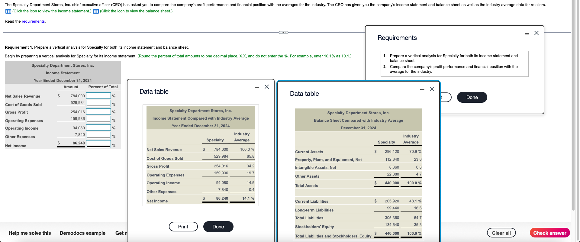 The Specialty Department Stores Inc Chief Executive Officer Ceo Has Asked You To Compare The Company S Profit Perfor 1