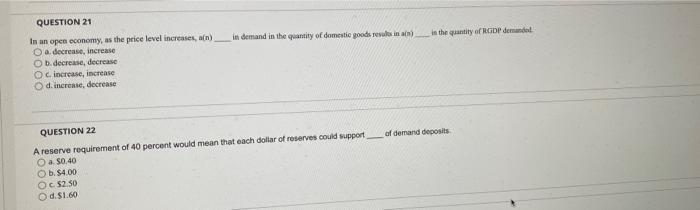 Question 21 In Demand In The Quantity Of Domestic Goods Revuesin Ain In The Quantity Of Rgdp Demande In An Open Economy 1
