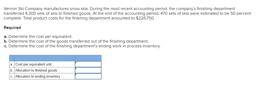 Vernon Ski Company Manufactures Snow Skis During The Most Recent Accounting Period The Company S Finishing Department 1