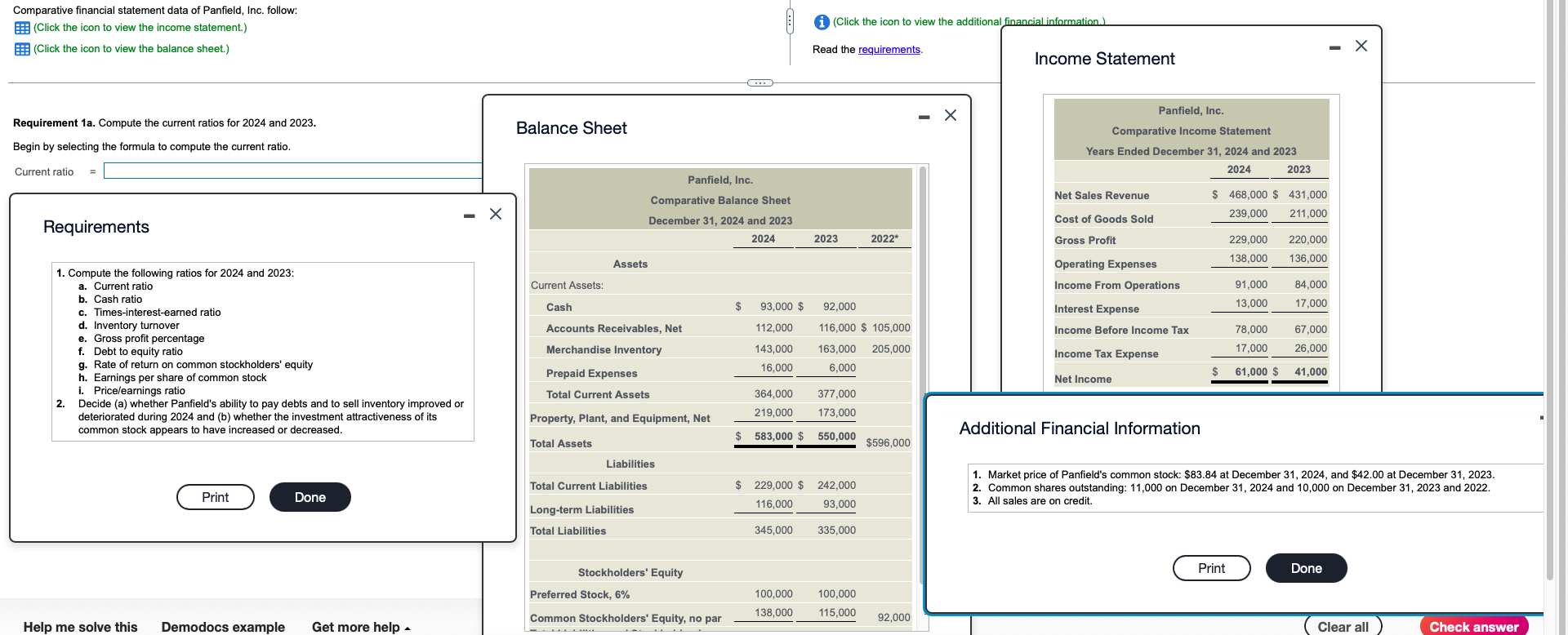 Click The Icon To View The Additional Financial Information Comparative Financial Statement Data Of Panfield Inc Fo 1