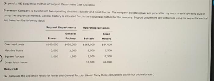 Appendix 4b Sequential Method Of Support Department Cost Allocation Stevenson Company Is Divided Into Two Operating Di 1