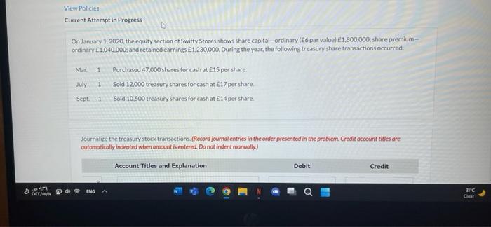 View Policies Current Attempt In Progress On January 1 2020 The Equity Section Of Swifty Stores Shows Share Capital Or 1
