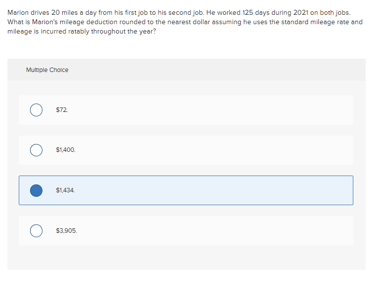 Marion Drives 20 Miles A Day From His First Job To His Second Job He Worked 125 Days During 2021 On Both Jobs What Is 1