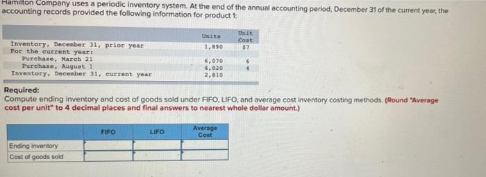 Hamilton Company Uses A Periodic Inventory System At The End Of The Annual Accounting Period December 31 Of The Curren 1