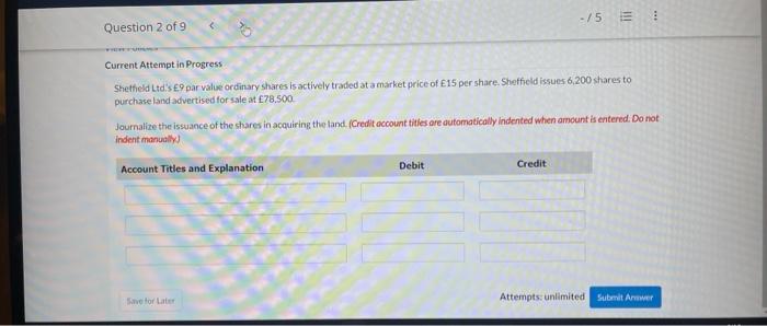 5 Question 2 Of 9 Current Attempt In Progress Shethield Ltd 9 Par Value Ordinary Shares Is Actively Traded At A Mark 1
