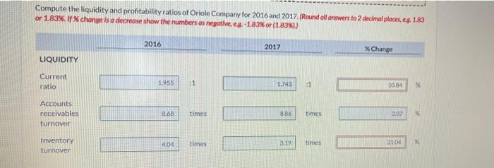 Oriole Company Balance Sheets December 31 Assets 2017 2016 Cash 70 000 69 000 Debt Investments Short Term 51 000 4 5