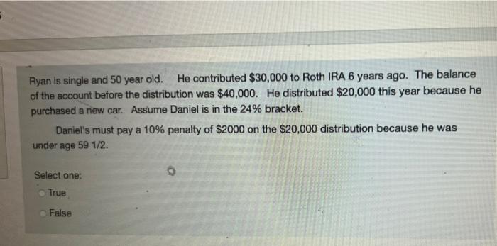 Ryan Is Single And 50 Year Old He Contributed 30 000 To Roth Ira 6 Years Ago The Balance Of The Account Before The Di 1