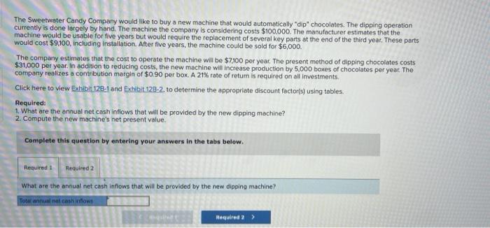 The Sweetwater Candy Company Would Like To Buy A New Machine That Would Automatically Dip Chocolates The Dipping Opera 1