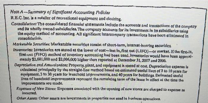 Rec Financials Pd Using The Lifo Reserve What Would Rec S After Tax Net Income Be Adjusted By In 2007 If Adjusted To A 3