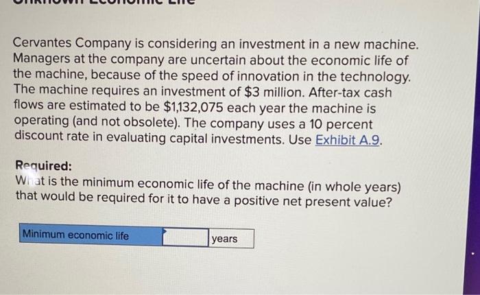 Cervantes Company Is Considering An Investment In A New Machine Managers At The Company Are Uncertain About The Economi 1