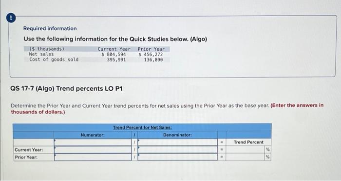 Required Information Use The Following Information For The Quick Studies Below Algo S Thousands Current Year Prior 1