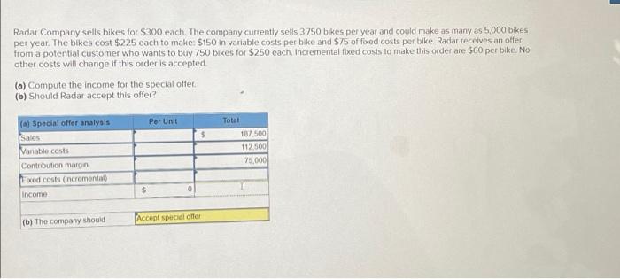 Radar Company Sells Bikes For 300 Each The Company Currently Sells 3 750 Bikes Per Year And Could Make As Many As 5 00 2