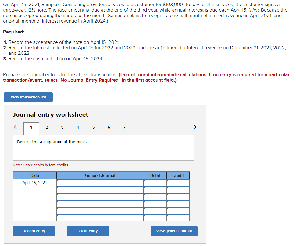 On April 15 2021 Sampson Consulting Provides Services To A Customer For 103 000 To Pay For The Services The Custome 1