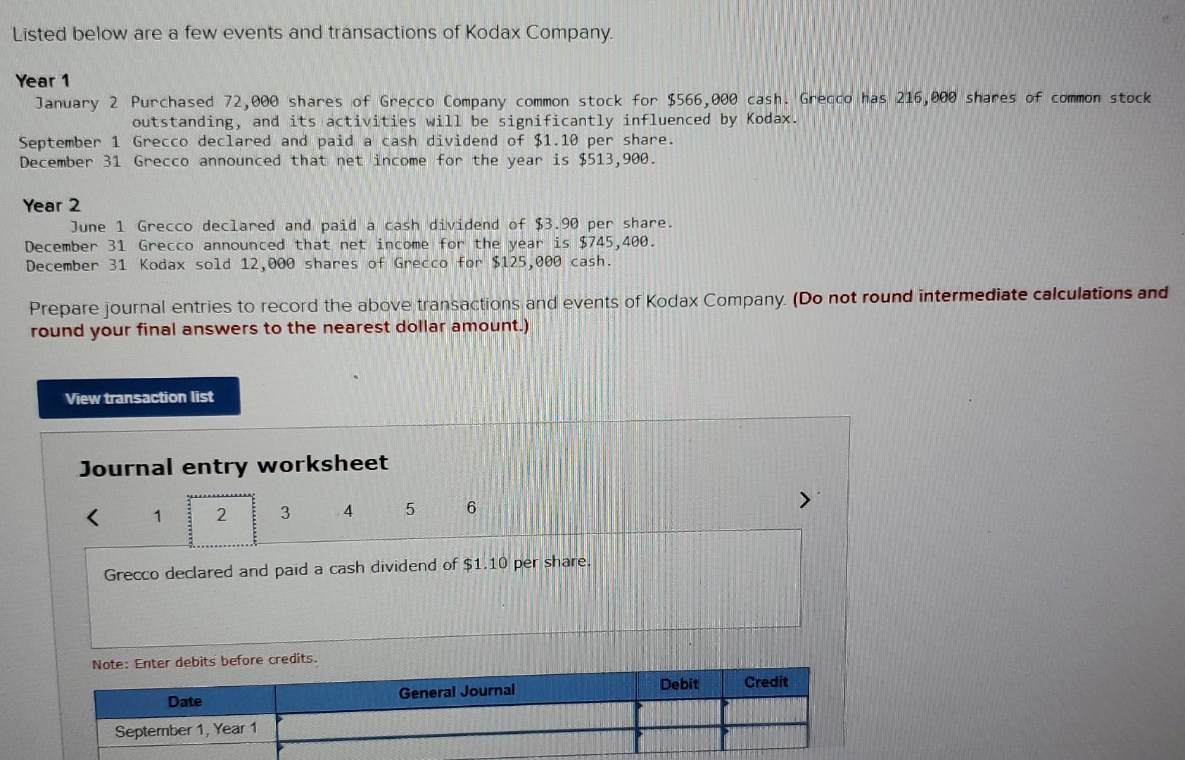 Listed Below Are A Few Events And Transactions Of Kodax Company Year 1 January 2 Purchased 72 000 Shares Of Grecco Compa 2