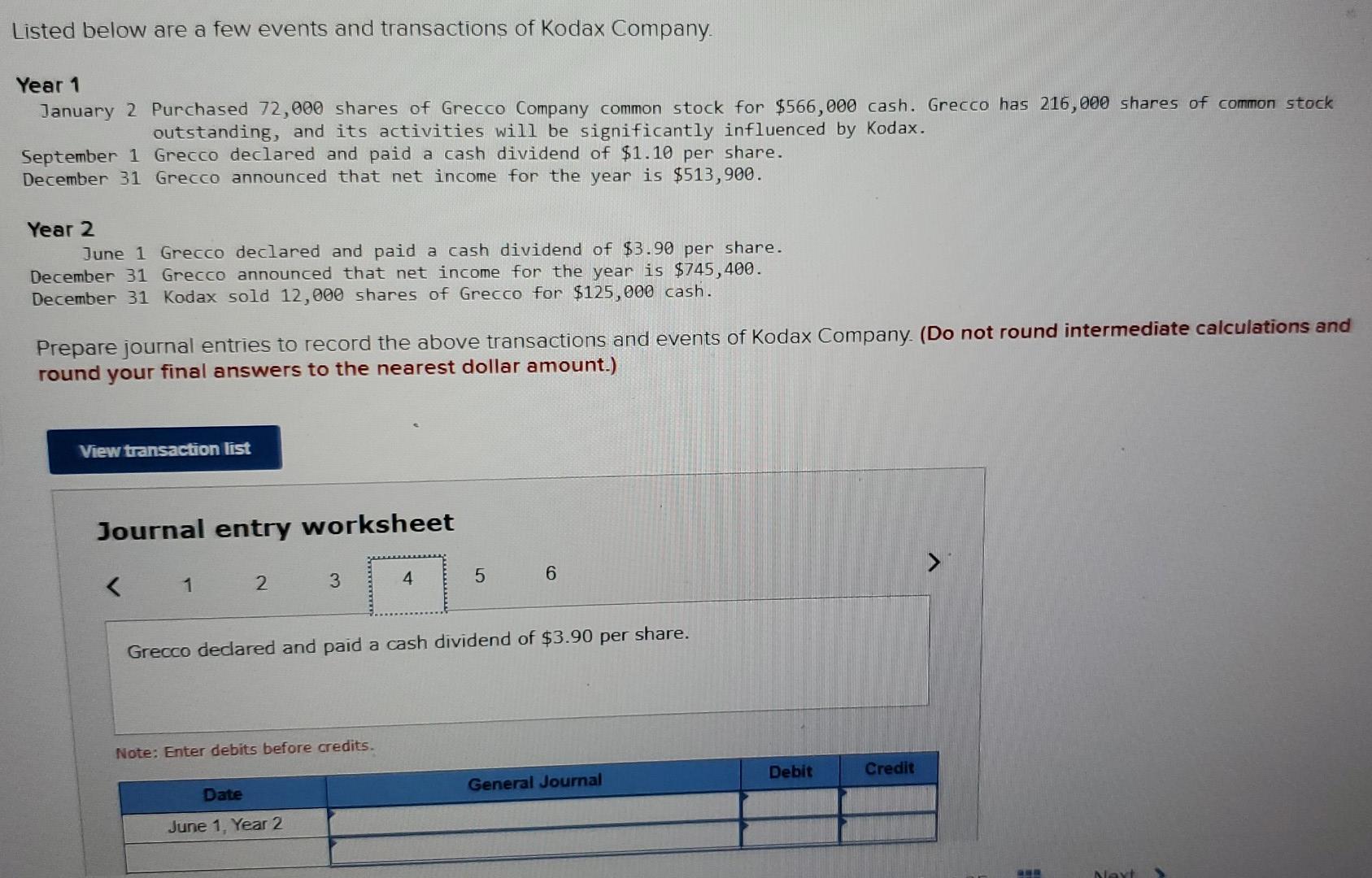 Listed Below Are A Few Events And Transactions Of Kodax Company Year 1 January 2 Purchased 72 000 Shares Of Grecco Compa 4