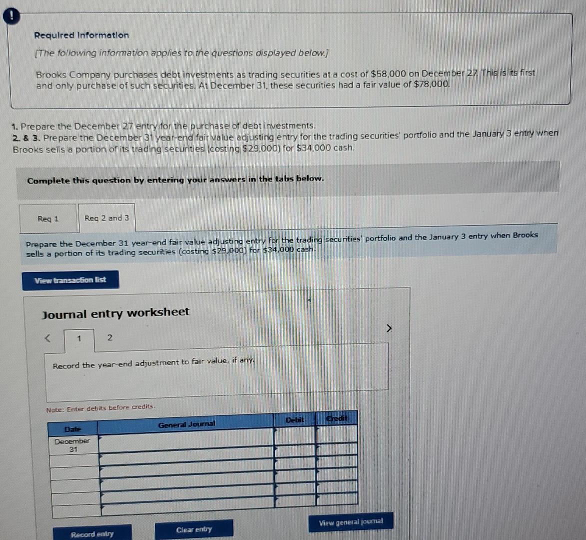 Required Information The Following Infomation Applies To The Questions Displayed Below Brooks Company Purchases Debt Inv 2