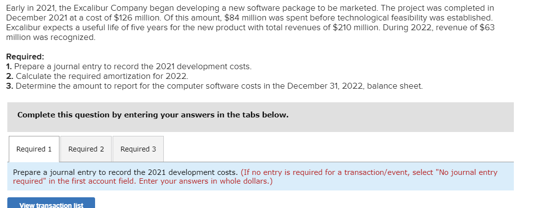 Early In 2021 The Excalibur Company Began Developing A New Software Package To Be Marketed The Project Was Completed I 1