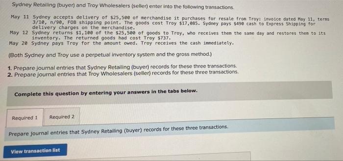 Sydney Retailing Buyer And Troy Wholesalers Seller Enter Into The Following Transactions May 11 Sydney Accepts Deliv 1