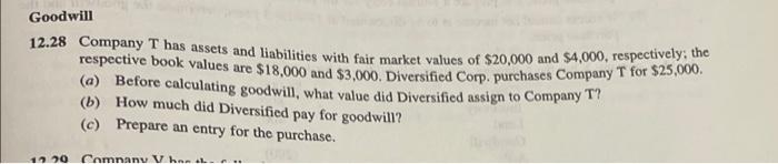 Goodwill 12 28 Company T Has Assets And Liabilities With Fair Market Values Of 20 000 And 4 000 Respectively The Res 1