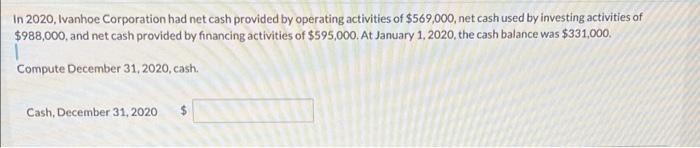 In 2020 Ivanhoe Corporation Had Net Cash Provided By Operating Activities Of 569 000 Net Cash Used By Investing Activ 1