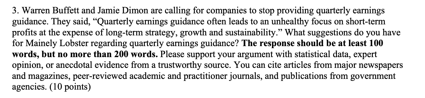 What Suggestions Do You Have For Mainely Lobster Regarding Quarterly Earnings Guidance Https Www Mckinsey Com Busines 1