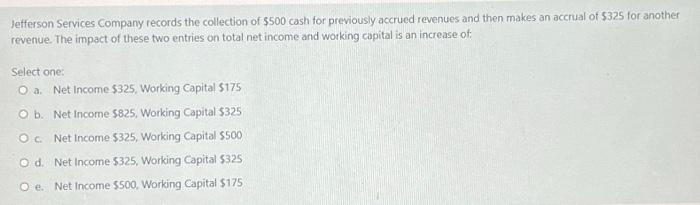 Jefferson Services Company Records The Collection Of 500 Cash For Previously Accrued Revenues And Then Makes An Accrual 1