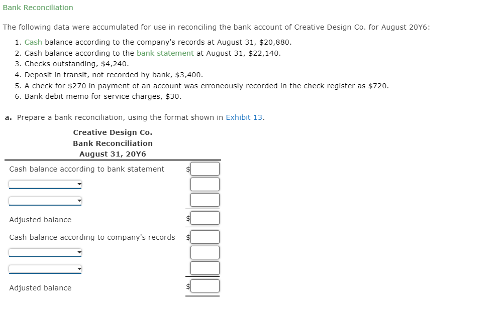 Bank Reconciliation The Following Data Were Accumulated For Use In Reconciling The Bank Account Of Creative Design Co F 1