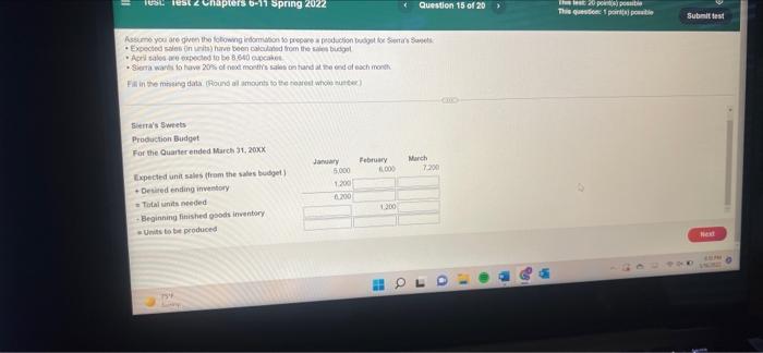 Il Te Ers 6 11 Spring 2022 Question 15 Of 20 20 Pont This Poput Submit Test Assume You Are Given The Totown Informatio 1