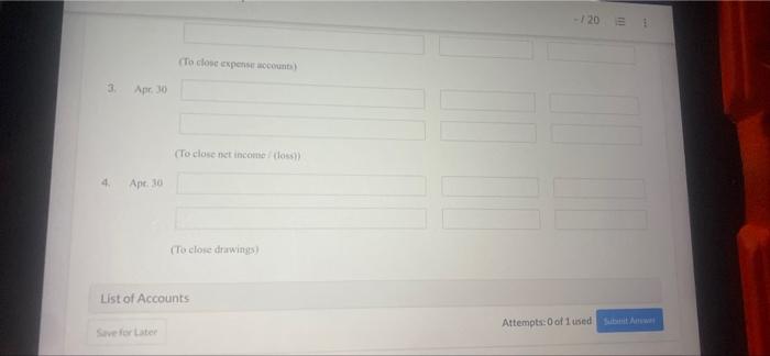 Pharoa Comparty Worst For The Month Ended Apr 30 20 22 Atsd The Account Titles Dr 10 300 Accounts Receivable 7200 Prep 4