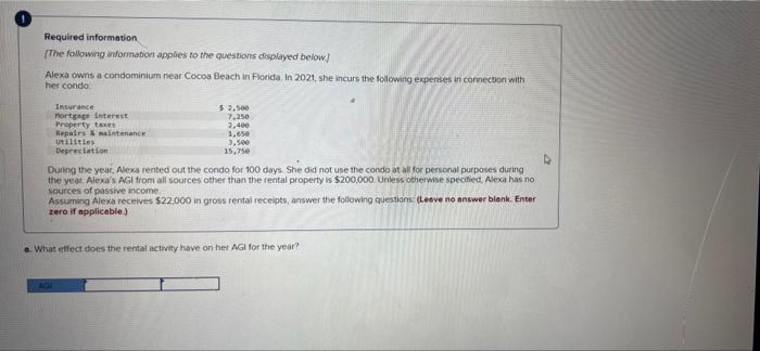 Required Information The Following Information Applies To The Questions Displayed Below Alexa Owns A Condominium Near C 1
