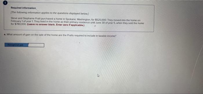 Required Information The Following Information Applies To The Questions Displayed Below Steve And Stephanie Pratt Purch 1