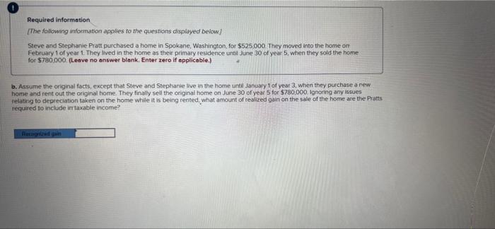 Required Information The Following Information Applies To The Questions Displayed Below Steve And Stephanie Pratt Purch 2